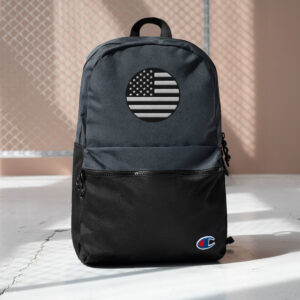 black us flag icon champion-backpack-heather-black-black-front