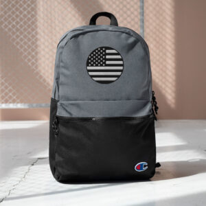 black us flag icon champion-backpack-heather-grey-black-front