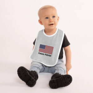 future patriot embroidered baby bib heather grey white front 2