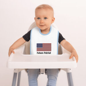 future patriot embroidered baby bib white light blue front