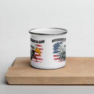 offensively patriotic enamel mug