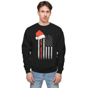 us flag with santa hat unisex fleece sweatshirt black front 2