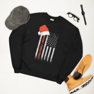 us flag with santa hat unisex fleece sweatshirt black front