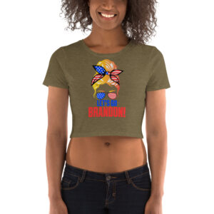 let's go brandon blonde womens crop tee olive front