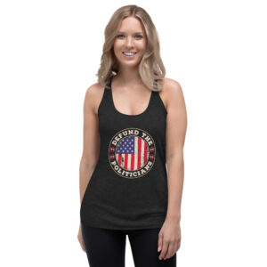 defund politicians womens racerback tank charcoal black triblend front 2