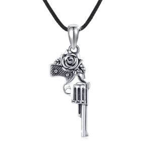 STERLING SILVER ROSE GUN PENDANT NECKLACE